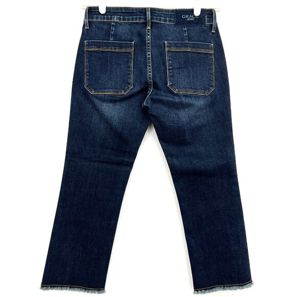 NWT GRACE Jeans Women's Frayed Hem Patch Pockets Denim Capris Size 26 (28x23) - Picture 2 of 12